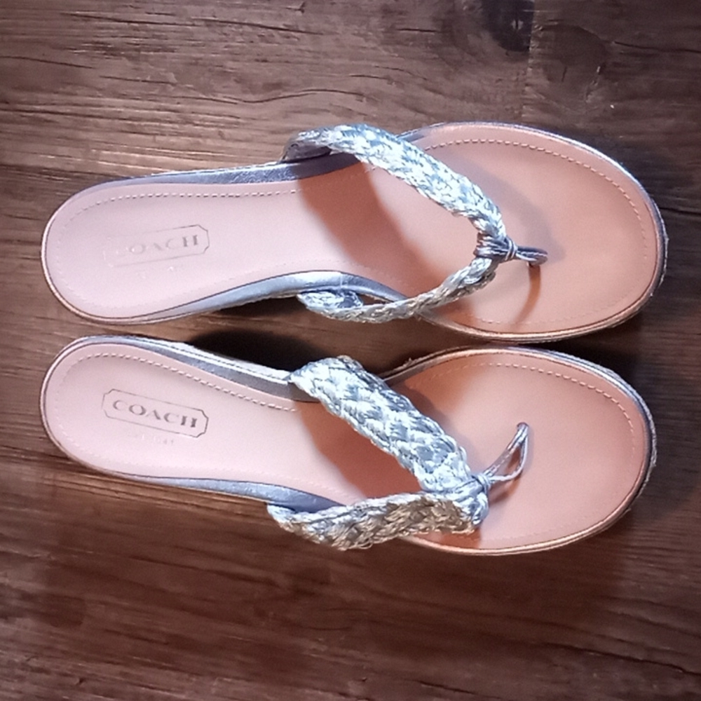 Coach size 10B silver wedge sandals